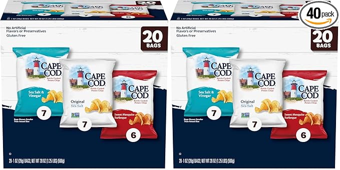 Cape Cod Potato Chips Variety Pack, 1 Oz, 20 Ct (Pack of 2)