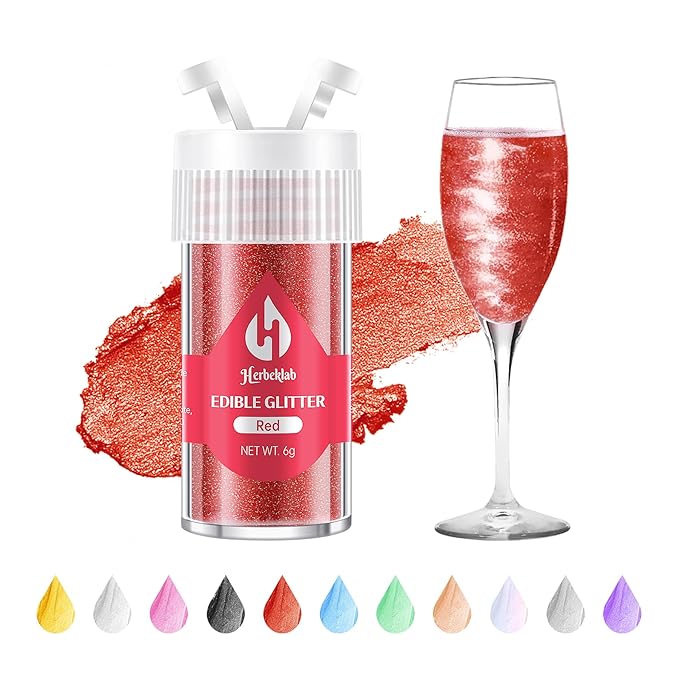 Red Edible Glitter ??6g Luster Dust Drink Glitter, Food Grade Shimmer Powder for Cocktails, Cakes, Beverages, Chocolate & Candy