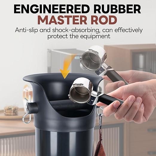 Espresso Knock Box, 18 L Floor Standing Espresso Knock Box Large Commercial Coffee Knock Box with Shock-Absorbent Espresso Dump Bin with Brushes Garbage Bags and Towels for cafes and Office