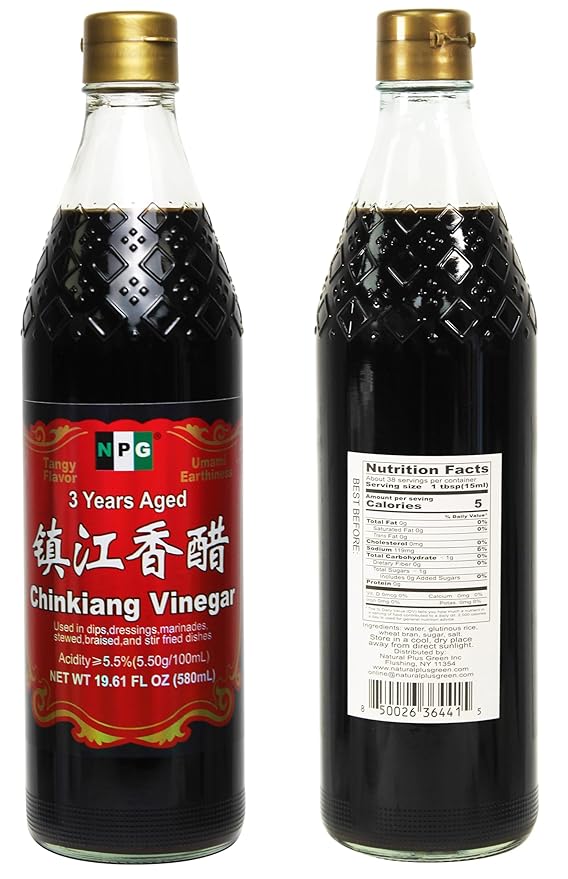 NPG Chinkiang Vinegar 19.61 Fl Oz (580ml), 3 Years Aged Zhenjiang Black Rice Vinegar, Naturally Brewed Chinese Black Vinegar For Dumplings, Xiao Long Bao, Sushi, Salad, Marinade, Stir Fry