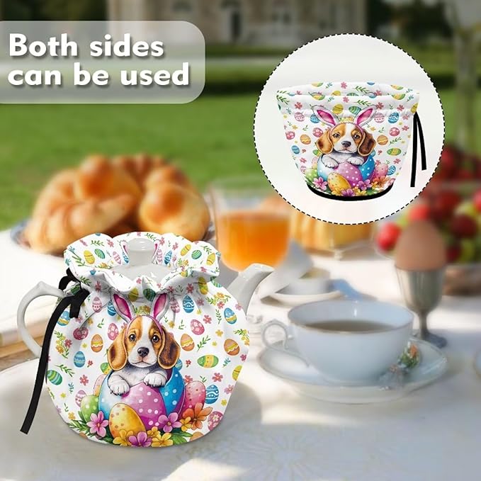 Easter Bunny Eggs Tea Cozy for Teapot Insulated Kitchen Home Decorative Tea Pots Cozy with Insulation Pad for Housewife, Friend, Mom