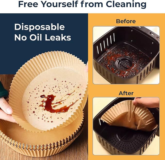 Air Fryer Disposable Paper Liner- 100 Pcs Non Stick Parchment Paper Liner for Air Fryer - Lodgisity Water Proof,Oil-Proof Liners for Baking, Roasting And Microwave (6.3 in x 1.7 in)