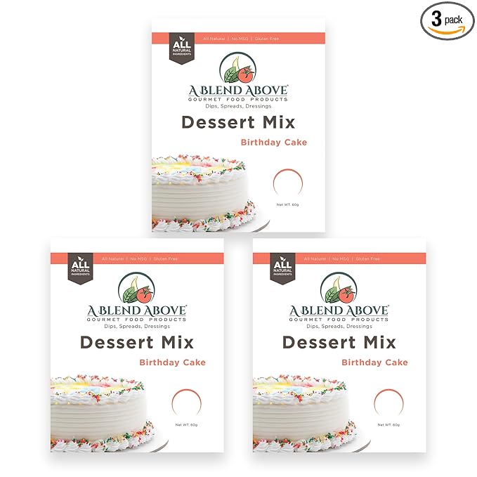 A Blend Above Birthday Cake Mix - No Bake Desserts, All Natural, Gluten Free, No MSG - Instant Dessert Mix, Fruit Dip, Bagel Topping, Frosting, Cheesecake Filling - Easy to Make - 4.2 Oz (Pack of 3)