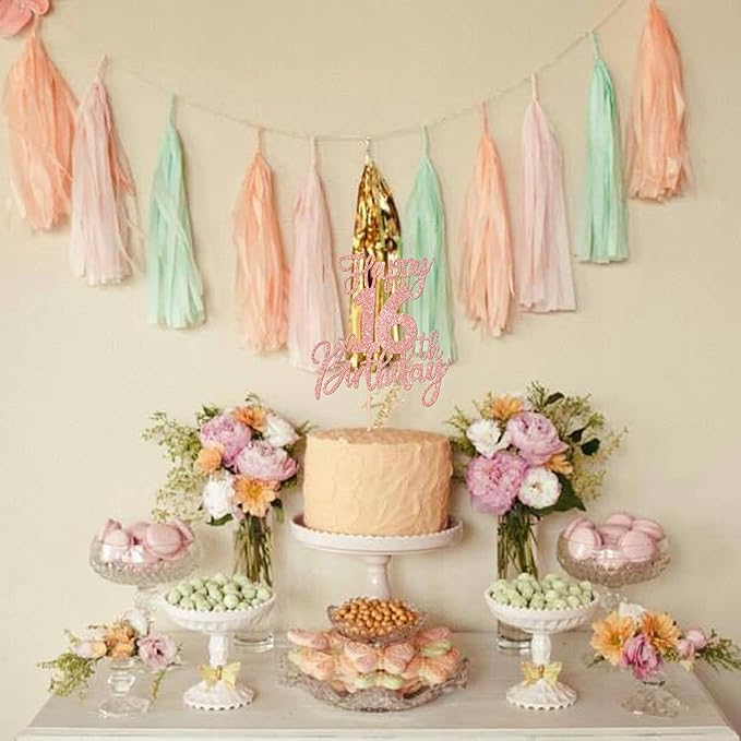 1 PCS Happy 16th Birthday Cake Topper Glitter Cheers to 16 Years Birthday Cake Pick Sixteen Sweet 16 Cake Decoration for Happy 16th Birthday Anniversary Theme Party Decorations Supplies Rose Gold