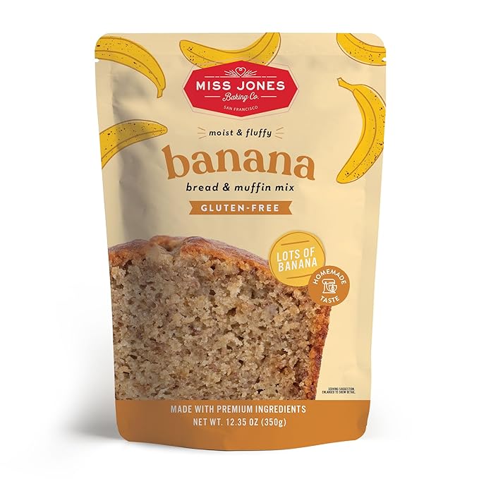 Miss Jones Baking Banana Bread & Muffin Mix - Whole Grains, 50% Lower Sugar, Real Banana, Vegan Banana Bread, Naturally Sweetened Desserts & Treats, 10.57 Ounce (Pack of 1)