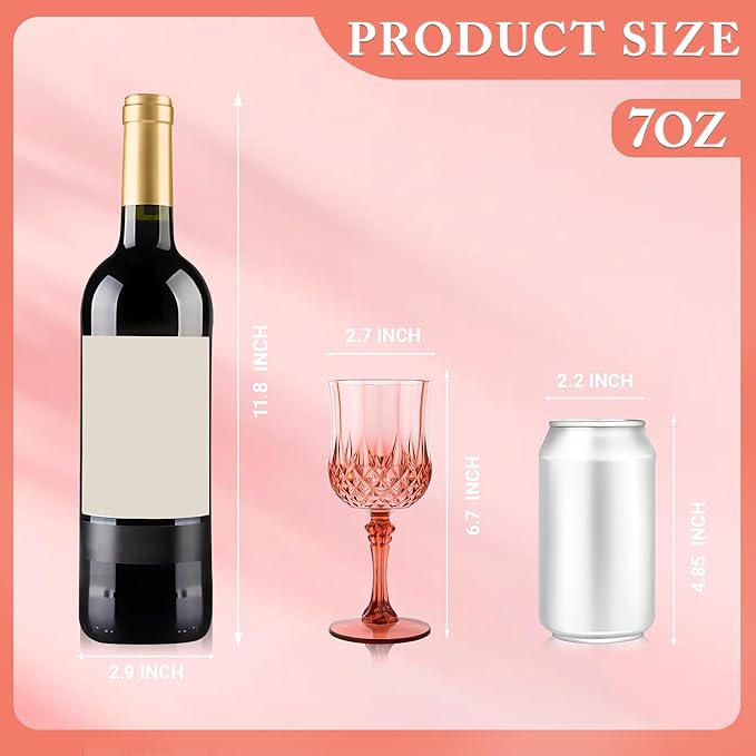 Plastic Wine Glasses,Plastic Goblets Vintage Style Cordial Drinking Glasses for Wedding Reception, Grand Event Party Supplies (12, Rose Gold)