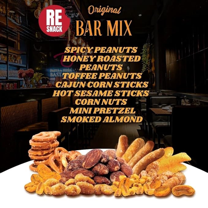 RESNACK Original Bar Mix ??2 Pack (14 oz each) ??Spicy Peanuts, Corn Sticks, Sesame Sticks, Mini Pretzels & Smoked Almonds ??Kosher, Chips Alternative Snack