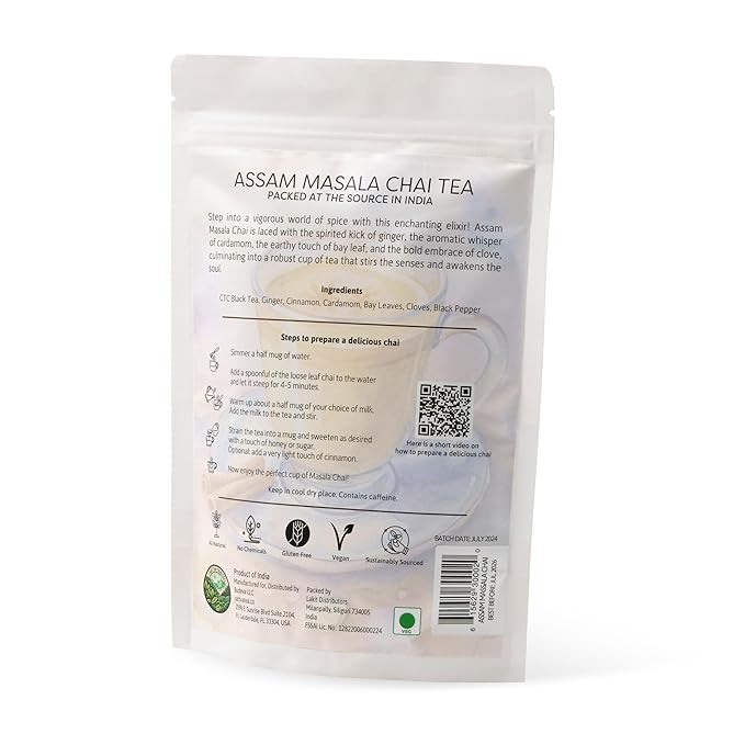 Sattva Tea Co | Assam Masala Chai | 200g/7oz Loose Leaf (Makes 40+ Cups) | Spiced Chai Tea Blend with Ginger, Cardamom, Bay Leaf, and Clove | Sustainably Sourced, Vegan & Microplastics-Free