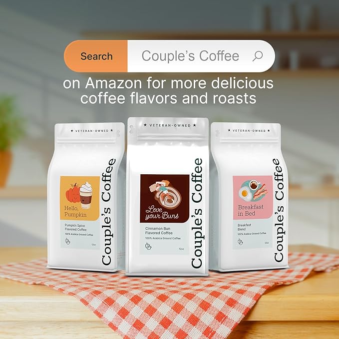 Couple?™s Coffee Ground Coffee | Gives Back to Military Families | Love Your Buns | Medium Roast Cinnamon Bun Flavored Coffee | Made with 100% Arabica Beans | 12oz bag brews about 34 cups