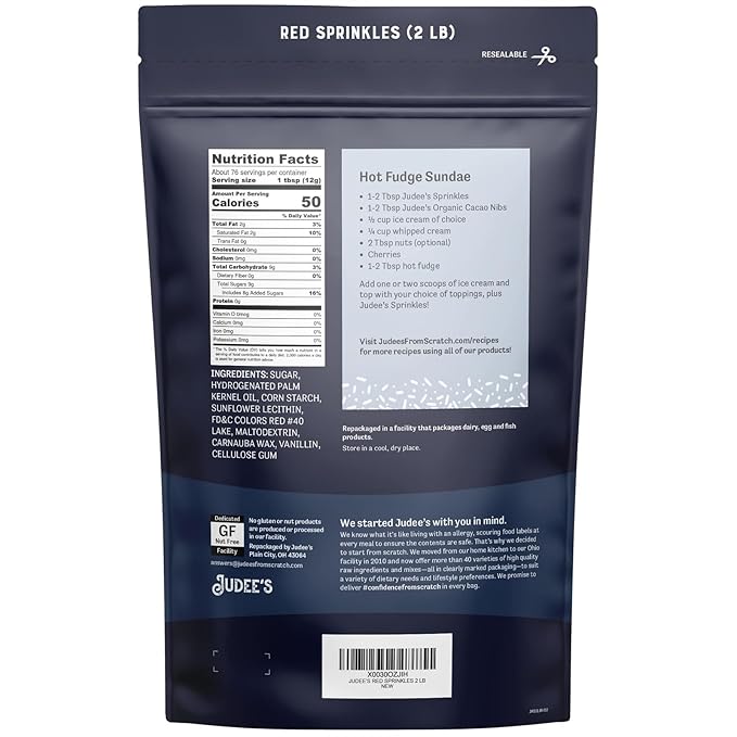 Judee's Gluten Free Red Sprinkles 2 lb - Gluten-Free and Nut-Free - Brighten Up Your Baked Goods - Great for Cookie and Cake Decoration - Use for Baking and as Dessert and Ice Cream Toppings