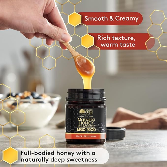 Nature’s Gold Raw Manuka Honey, Certified MGO 1000+ | Authentic MGO, Australian Honey, Non-GMO, 100% Pure Genuine Traceable from Hive to Home (Pack of 1)