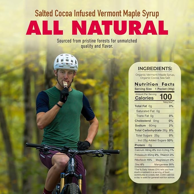 UnTapped Salted Cocoa Infused Vermont Maple Syrup Packets for Athletes, Box of 20-1 fl oz Each | Pure Maple Syrup with Rich Cocoa Extract and Sea Salt | Fuel to Keep You Running Longer