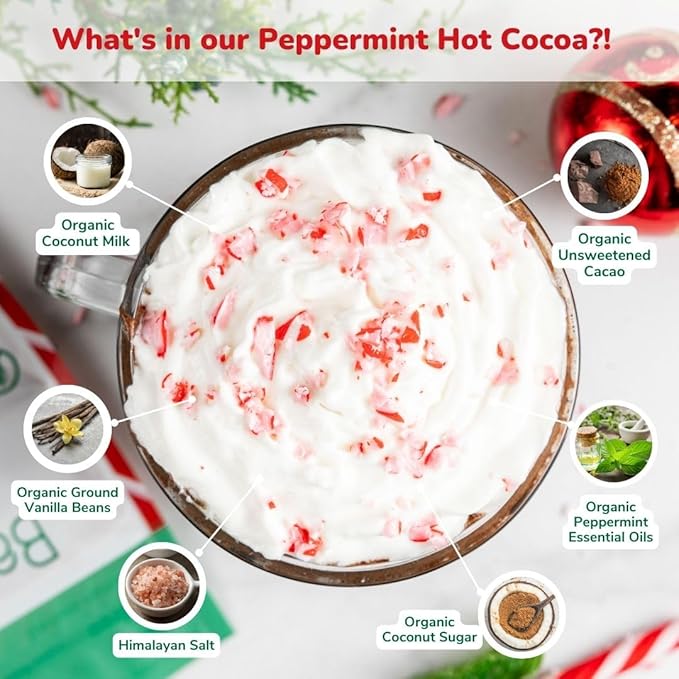 Bare Life: Instant Dairy Free Peppermint Hot Cocoa Mix - 10 Serving Pouch | Gluten Free, Vegan, Organic, Plant Based, Paleo, Soy Free, Corn Free, Lactose Free, Refined Sugar Free, Hot Chocolate, 9.52 oz.