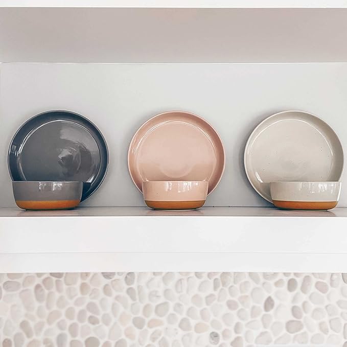 Mora Ceramic Flat Pasta Bowl Set of 4-35oz, Microwave Safe Plate with High Edge for Kitchen and Eating, Large Wide Bowls/Plates for Serving Dinner, Salad, etc- Neutrals