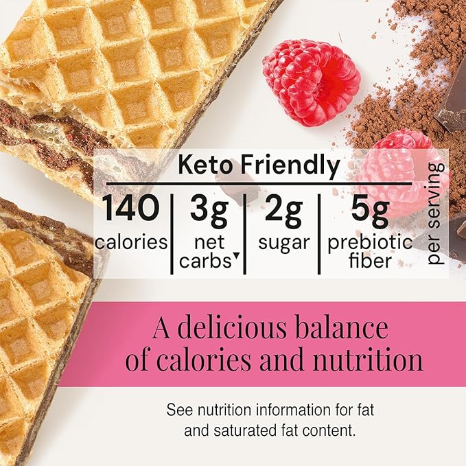 Zenlightful Chocolate Raspberry Wafer Cookies, Low Carb, Low Sugar, Keto Friendly Healthy Snacks, Only 140 Calories, Real Fruit, High Fiber, 12 Count