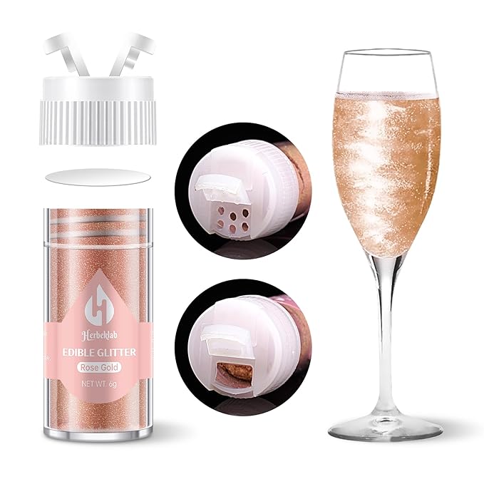 Rose Gold Edible Glitter ??6g Luster Dust Drink Glitter, Food Grade Shimmer Powder for Cocktails, Cakes, Beverages, Chocolate & Candy