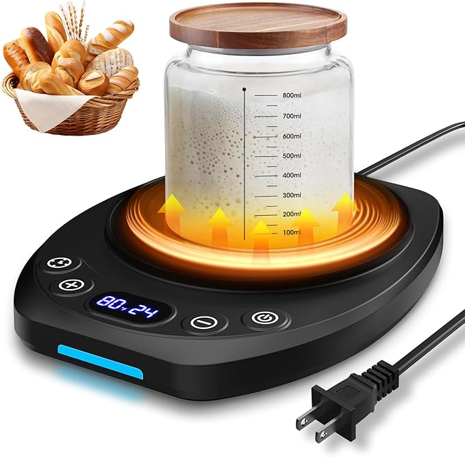 MQFORU Upgrade Sourdough Starter Warmer Mat, Precise 1°F Thermostat Control (70-120°F), Smart Memory Leavening Pad for Kitchen Sourdough and Bagels, 0-24H Timer with US Plug, °C/°F Display