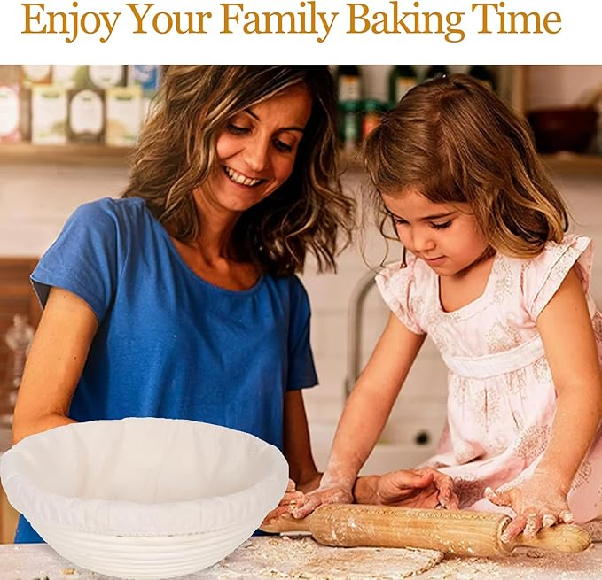 Sourdough Bread Baking Supplies - Banneton Bread Proofing Basket Set of 2, Banneton Basket 9 Inch Round Proofing Baskets Sourdough Starter Kit for Making Baking Fermentation