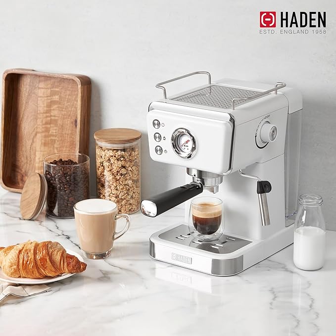 HADEN Barista Brew Espresso Coffee Machine, Stainless Steel Espresso Maker with Milk Frother and Steamer Function and 1.5L Water Tank, Ivory & Copper