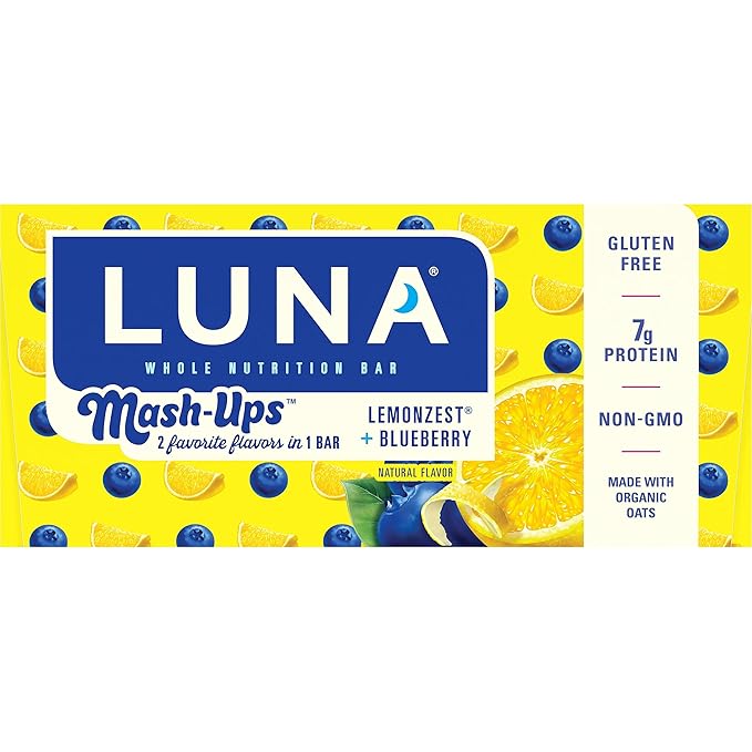 LUNA Bar - Mash-Ups LemonZest + Blueberry Flavor - Snack Bars - Non-GMO - Gluten-Free Protein Bars - Made with Organic Oats (15 Pack)