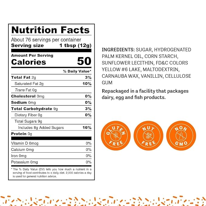 Judee's Orange Sprinkles 2 lb - Gluten-Free and Nut-Free - Brighten Up Your Baked Goods - Great for Cookie and Cake Decoration - Use for Baking and as Dessert and Ice Cream Toppings