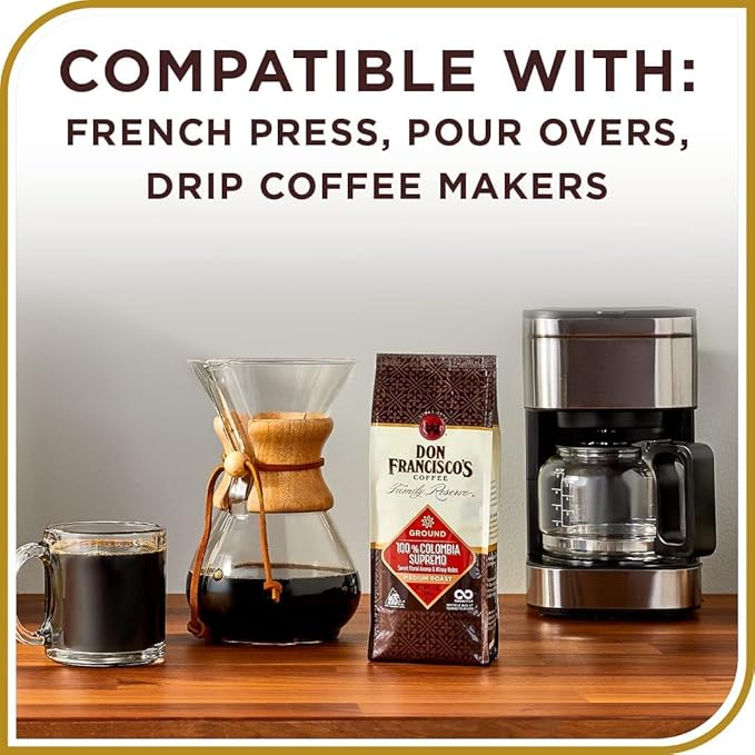 Don Francisco's Premium Vanilla Nut Medium Roast Ground Coffee - 100% Arabica Beans, Perfect for Drip, Pour Over, and French Press - Carefully Sourced, Family-Crafted Since 1870 (12 oz Bag)