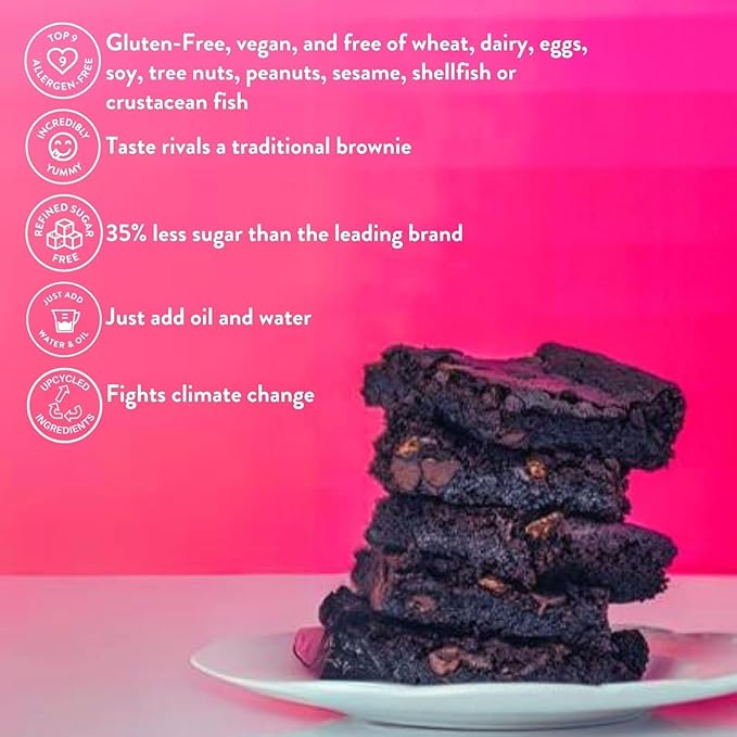 Bake Me Healthy Gluten Free Dark Chocolate Brownie Baking Mix - Vegan Brownie - Non-GMO, 35% Lower Sugar, Allergy-Friendly, Plant-Based, Easy to Make, 12.7oz/ 359g Resealable Pouch (Pack of 1)