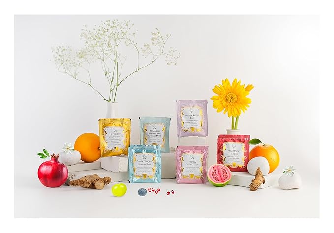 The Vedas Garden of fruits tea gift set | 6 Different varities | Handstitched Cotton teabags | Total 24 teabags