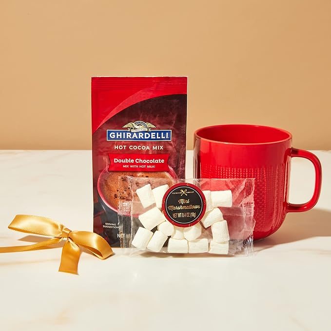 Hot Chocolate Gift Set Made with Ghirardelli, Includes 1 Single-Serve Packet of Ghirardelli Double Chocolate Hot Cocoa Mix, 1 Pack of Mini Marshmallows, and Ceramic Mug, Gourmet Hot Cocoa Gift Set, Valentine's Day