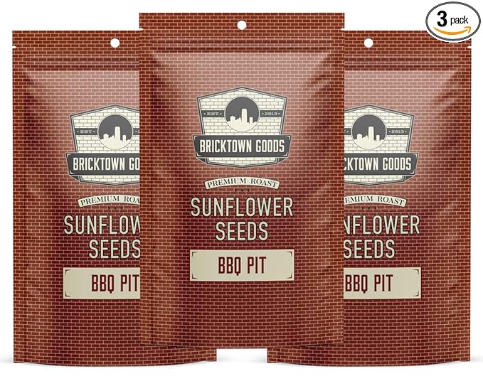 Bricktown Goods BBQ Pit Flavored Sunflower Seeds - 3 Pack - Boldly Seasoned and Roasted In-Shell Sunflower Seeds - 24 oz Total