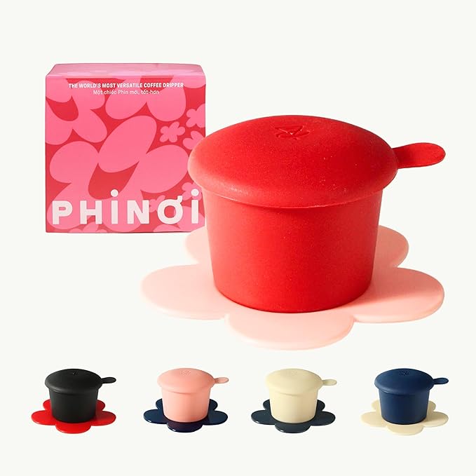 ??Vietnamese Coffee Dripper ??MIX COLORS ??Pour Over Coffee Maker with Flower Design ??Reusable Coffee Filter for Sustainable Brewing (Red + Pink)