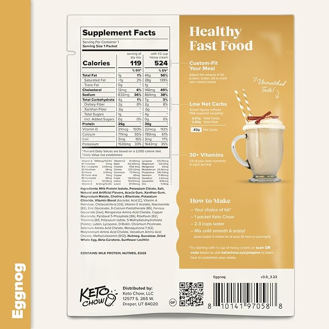 Keto Chow Eggnog | Keto Meal Replacement Shake Powder | Nutritionally Complete | Low Carb | Delicious Easy Meal Substitute | Protein Rich You Choose The Fat | 21 Meals