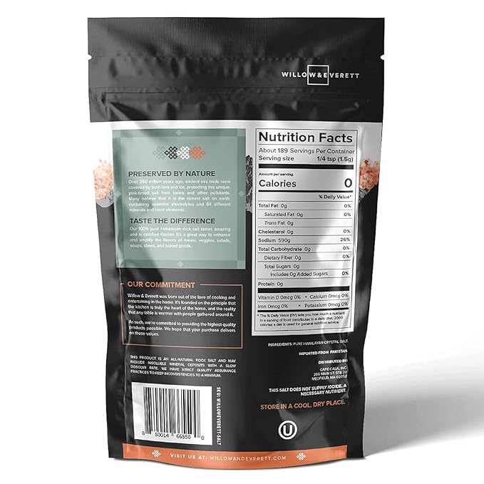 Willow & Everett 10oz 283g Himalayan Pink Rock Salt for Cooking Grinder Mill Refill Coarse Grain Kosher Non-GMO Natural Sea Salt Alternative Resealable Bag