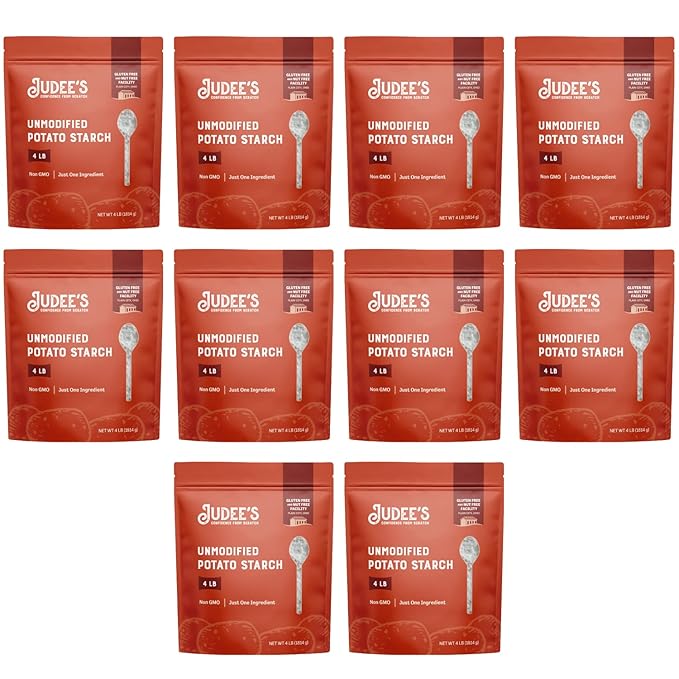 Judee’s Bulk Unmodified Potato Starch 40lb (4lb Pack of 10) - Great for Thickening, Cooking, and Baking - 100% Non-GMO, Gluten-Free, and Nut-Free - Resistant to High Temperatures
