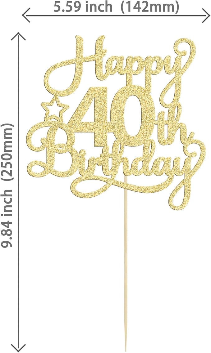 1 Pack Happy 40th Birthday Cake Topper Gold Glitter 40 & Fabulous Cheers to 40 Years Old 40th Birthday Cake Pick for Celebrating 40th Birthday Anniversary Party Cake Decorations Supplies