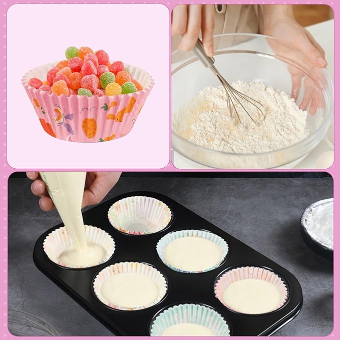 SANNIX 450pcs Easter Cupcake Liners, Bunny Chick Egg Flower Baking Cups Cupcake Wrappers Paper Wraps Muffin Liners for Easter Spring Birthday Party Candy Cake Decorations Supplies(9 Designs)