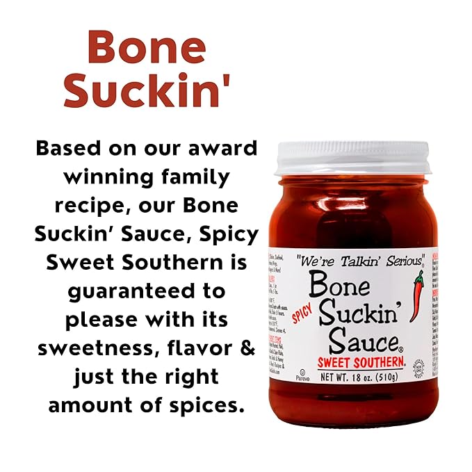 Bone Suckin' Sauce Sweet Southern BBQ Sauce, Gluten-Free, Non-GMO, Kosher, Sweetened with Cane Sugar & Molasses, All-Purpose Barbecue Sauce, For Ribs, Chicken, Pork, Beef (1 Count, Spicy Sweet Southern)