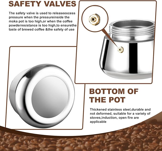 2 Cup Stovetop Espresso Maker Stainless Steel Moka Pot Stove Top Percolator Italian Coffee Makers Capable Mocha Greca Machine Cafe Classic Induction Cookers for Home and Camping 100ml 3.3oz
