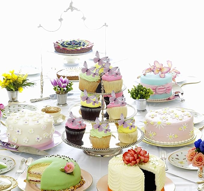 72PCS Edible Cupcake Toppers - Butterfly Cake Decoration Picks for Baby Shower & Kids Birthday Party - Purple