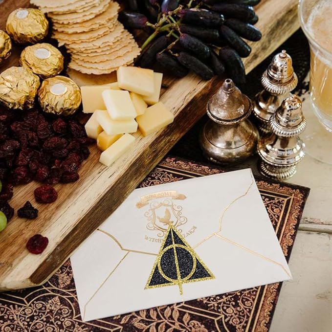24 Pcs Black Magical Wizard Cupcake Toppers Gold Wizard Hat Flying Broomstick Cupcake Picks Magical School Theme Birthday Halloween Cake Decorations Party Supplies