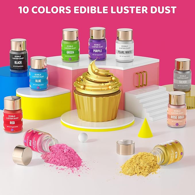Luster Dust Edible - 15 Grams Food Grade Cake Dust Shimmer Powdered, Cherrysea Powder Luster Dust Food Coloring for Cocktails, Christmas Cookie Decorations, Cake, Drinks, Fondant, Candy - 15g/Bottle (2-Pink)