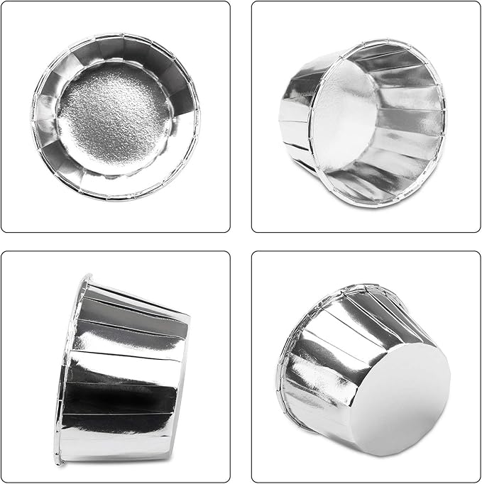EUSOAR Aluminum Foil Silver Cupcake Liners, 50Pcs Disposable Muffin Liners, Baking Cups, Aluminum Cupcake Tip Pan Ramekin Holders, Little Pudding Cups