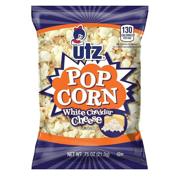 Utz Popcorn, White Cheddar ??.75 oz. Bags (60 Count) ??Baked with Real Cheese, Tasty Individual Snacks to Go, Cholesterol Free, Trans-Fat Free, Gluten Free Snacks