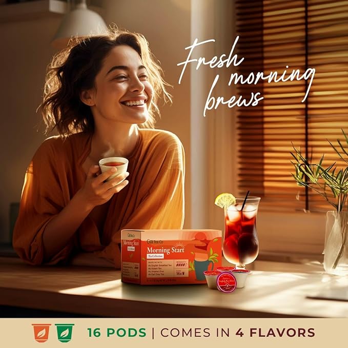 Gya Tea Co Morning Start Tea Gift Set (16 ct) - Assorted Tea Pod Variety Pack with English Breakfast, Assam, Original Chai & Earl Grey 4 Flavors for Refresh & Energy