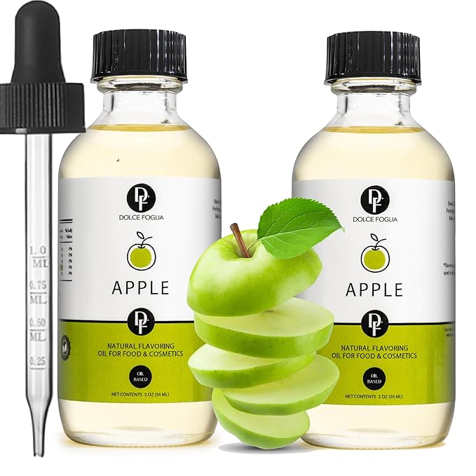 Dolce Flav Apple Extract (Oil-Soluble) ??Kosher, Sugar-Free, Concentrated Crisp Apple Flavoring for Baking, Chocolates & Desserts, Includes Measured Dropper, 2 oz Pack of 2