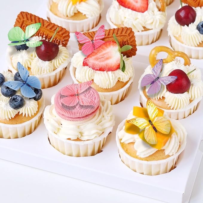 Butterfly Cupcake Toppers 72Pcs Edible Cake Decorations, 6 Colors, Wafer Paper Butterflies for Birthdays Weddings Baby Showers Party Supplies