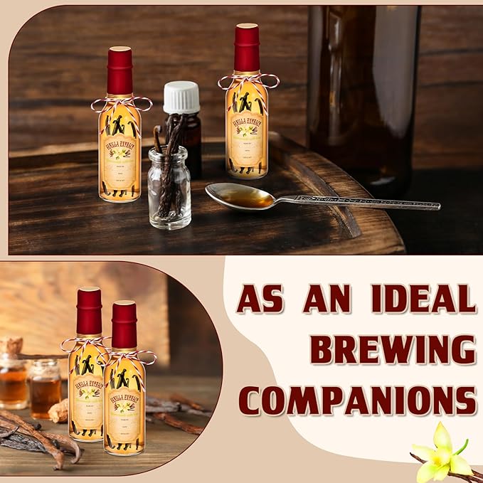 Tioncy 16 Pcs Vanilla Extract Bottles for Homemade Vanilla Jar Glass Bottle with Cap, Shrink Band, Sticker Syrup Gift Food Storage Canister for Bean Sauce Spice(Red,3 oz)