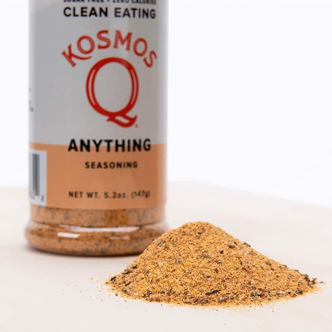 Kosmos Q Anything Seasoning, All-Purpose Spice Mix with Onion, Garlic, Paprika & Herbs, Sugar Free, Zero Calories, Keto & Paleo Friendly, Clean Eating Dry Rub For Meat, Veggies & More, 5.2 Oz Shaker