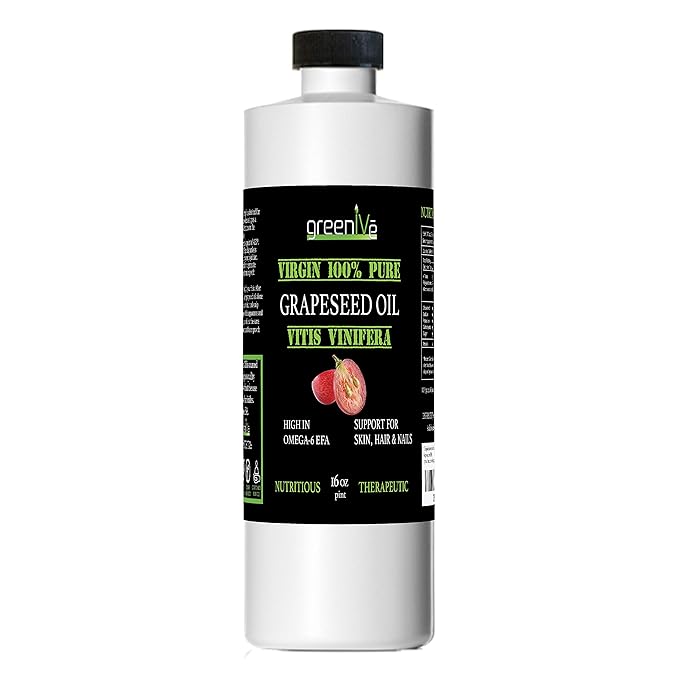 GreenIVe Grapeseed Oil Organically Grown 100% Pure Cold Pressed Light Flavor High Tempurature Cooking (16 Fl Oz)