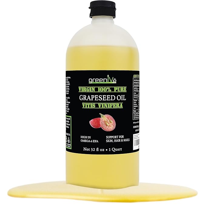 GreenIVe Grapeseed Oil Naturally Grown 100% Pure Cold Pressed Light Flavor High Tempurature Cooking 32oz